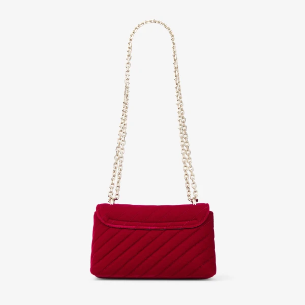 Ruby Red and Shiny Gold Jimmy Choo Curve Cross Body Small Crossbody Bag, view 6 | Shoulder & Crossbody Bags