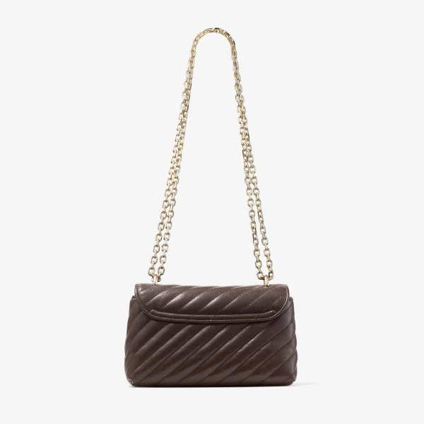Chocolate and Shiny Gold Jimmy Choo Curve Crossbody Small Crossbody Bag, view 6 | Shoulder & Crossbody Bags