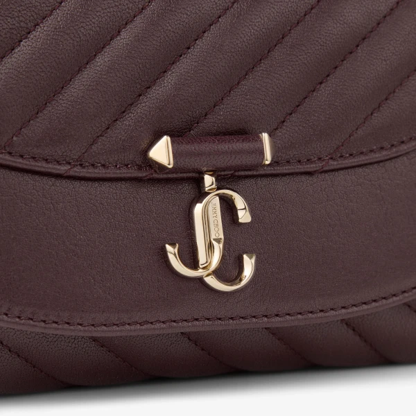 Dark Merlot and Shiny Gold Jimmy Choo Curve Crossbody Small Crossbody Bag, view 4 | Shoulder & Crossbody Bags