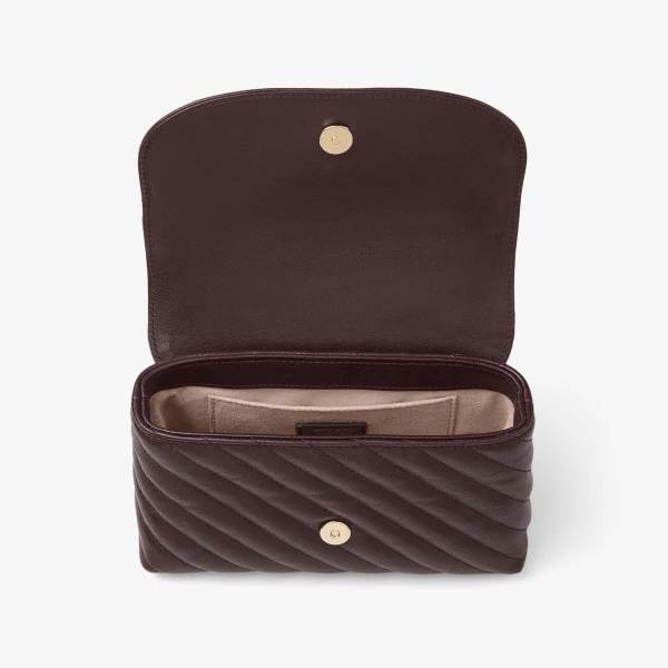 Dark Merlot and Shiny Gold Jimmy Choo Curve Crossbody Small Crossbody Bag, view 5 | Shoulder & Crossbody Bags