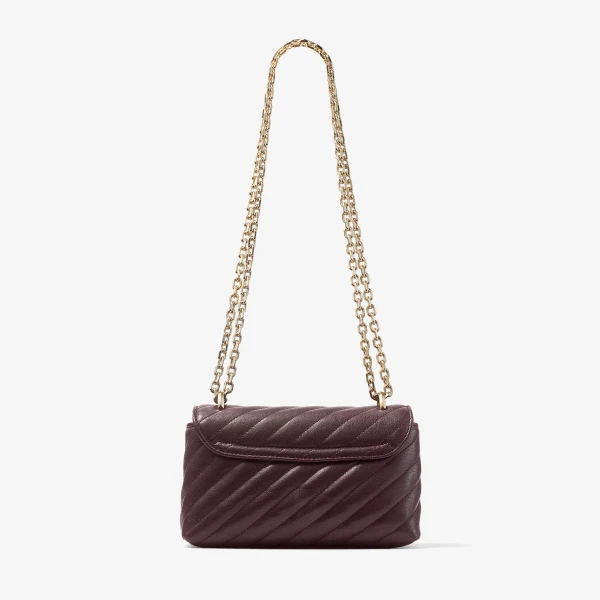 Dark Merlot and Shiny Gold Jimmy Choo Curve Crossbody Small Crossbody Bag, view 6 | Shoulder & Crossbody Bags