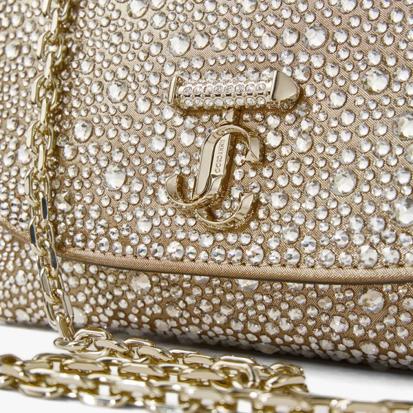 Gold, Crystal and Shiny Gold Jimmy Choo Curve Crossbody Small Crossbody Bag, view 4 | Shoulder & Crossbody Bags