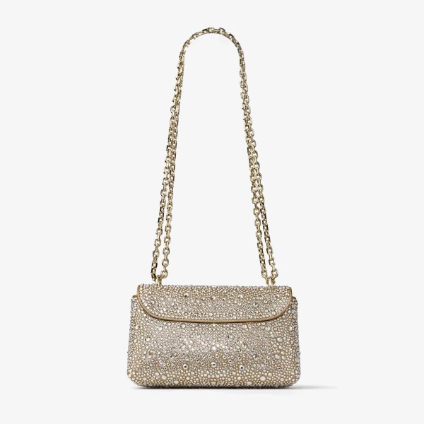 Gold, Crystal and Shiny Gold Jimmy Choo Curve Crossbody Small Crossbody Bag, view 6 | Shoulder & Crossbody Bags