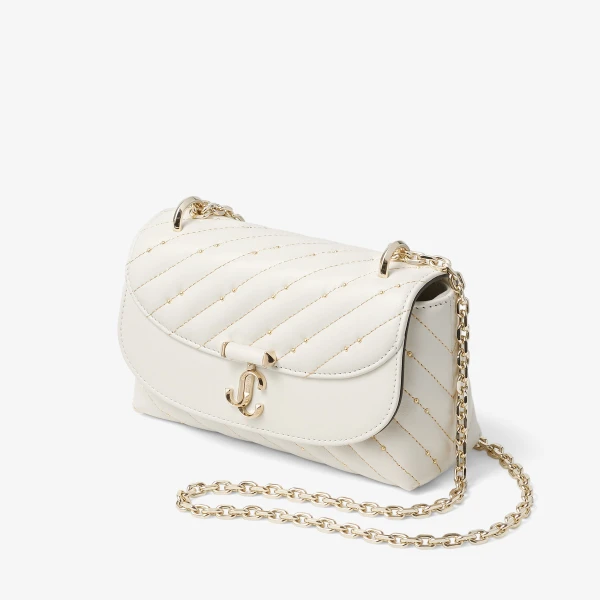 Latte and Shiny Gold Jimmy Choo Curve Crossbody Small Crossbody Bag, view 4 | Shoulder & Crossbody Bags