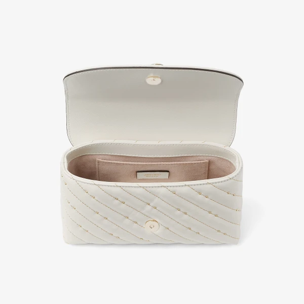 Latte and Shiny Gold Jimmy Choo Curve Crossbody Small Crossbody Bag, view 6 | Shoulder & Crossbody Bags