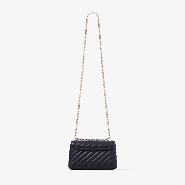 Marine and Shiny Gold Jimmy Choo Curve Crossbody Small Crossbody Bag, view 6 | Shoulder & Crossbody Bags