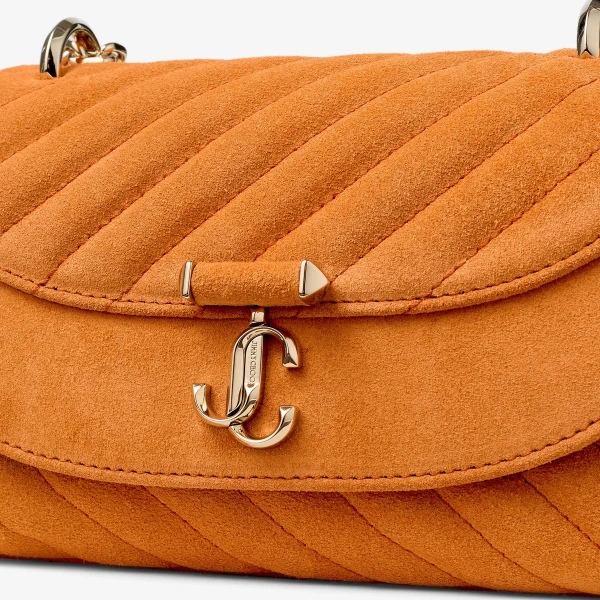 Sunset Orange and Shiny Gold Jimmy Choo Curve Crossbody Small Crossbody Bag, view 4 | Shoulder & Crossbody Bags