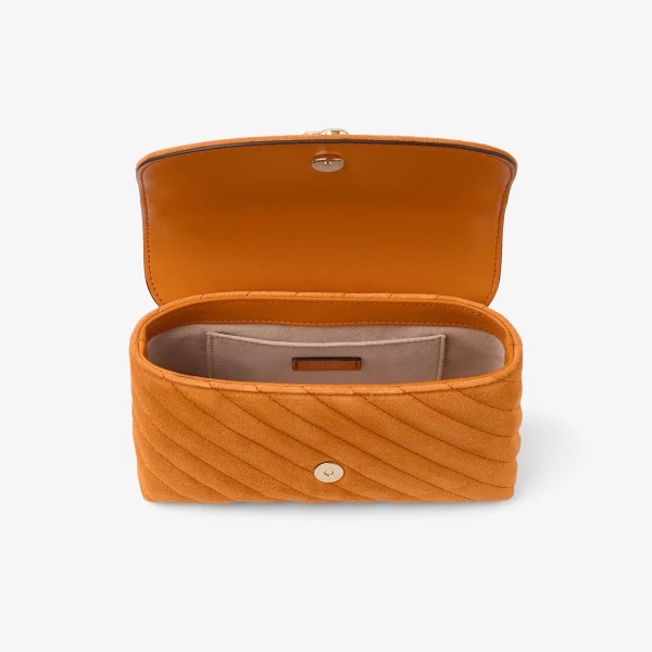 Sunset Orange and Shiny Gold Jimmy Choo Curve Crossbody Small Crossbody Bag, view 5 | Shoulder & Crossbody Bags