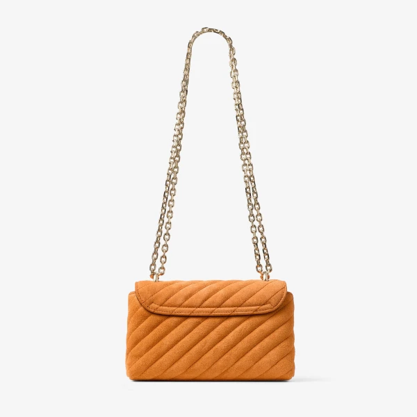Sunset Orange and Shiny Gold Jimmy Choo Curve Crossbody Small Crossbody Bag, view 6 | Shoulder & Crossbody Bags