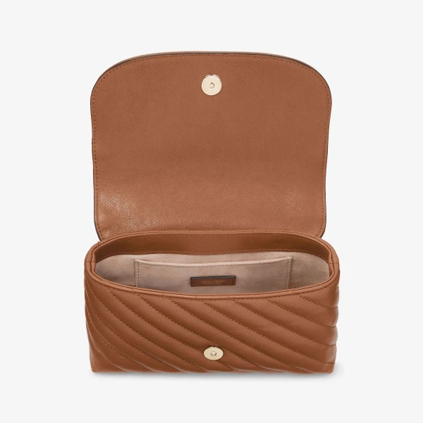 Tan and Shiny Gold Jimmy Choo Curve Crossbody Small Crossbody Bag, view 5 | Shoulder & Crossbody Bags