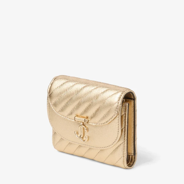 Gold and Shiny Gold Jimmy Choo Curve Marinda Wallet, view 2 | Wallets & Purses