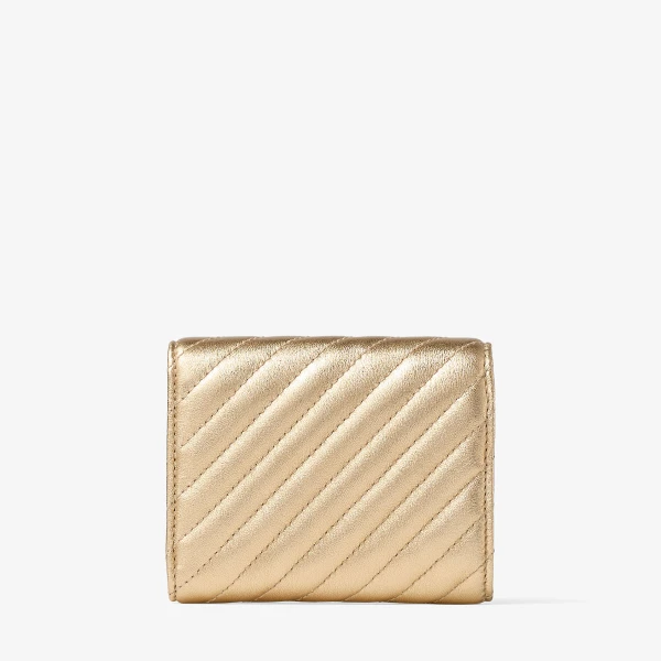 Gold and Shiny Gold Jimmy Choo Curve Marinda Wallet, view 4 | Wallets & Purses