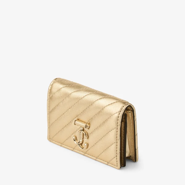 Gold and Shiny Gold Jimmy Choo Curve Nello Card Holder, view 2 | Wallets & Purses