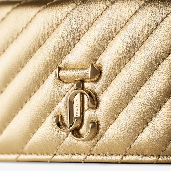 Gold and Shiny Gold Jimmy Choo Curve Nello Card Holder, view 3 | Wallets & Purses
