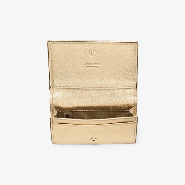 Gold and Shiny Gold Jimmy Choo Curve Nello Card Holder, view 4 | Wallets & Purses