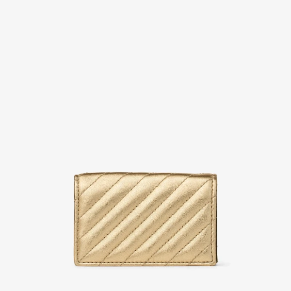 Gold and Shiny Gold Jimmy Choo Curve Nello Card Holder, view 5 | Wallets & Purses