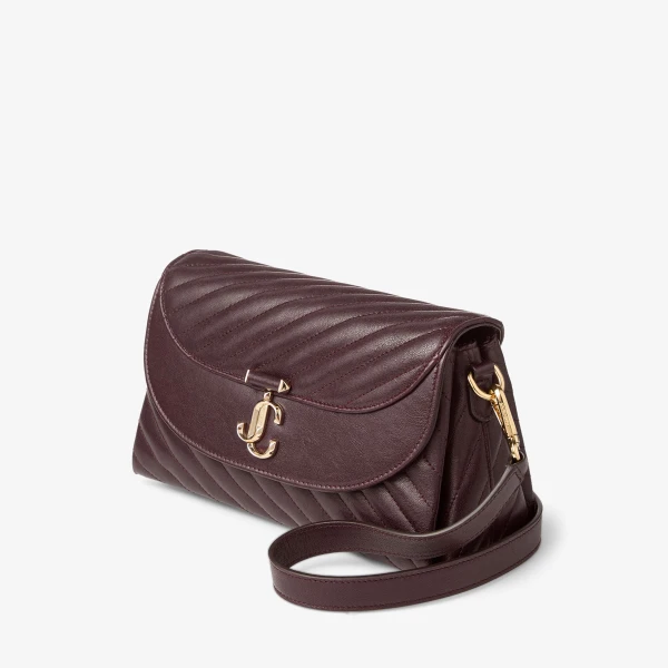Dark Merlot and Shiny Gold Jimmy Choo Curve Top Handle Crossbody Bag, view 3 | Shoulder & Crossbody Bags