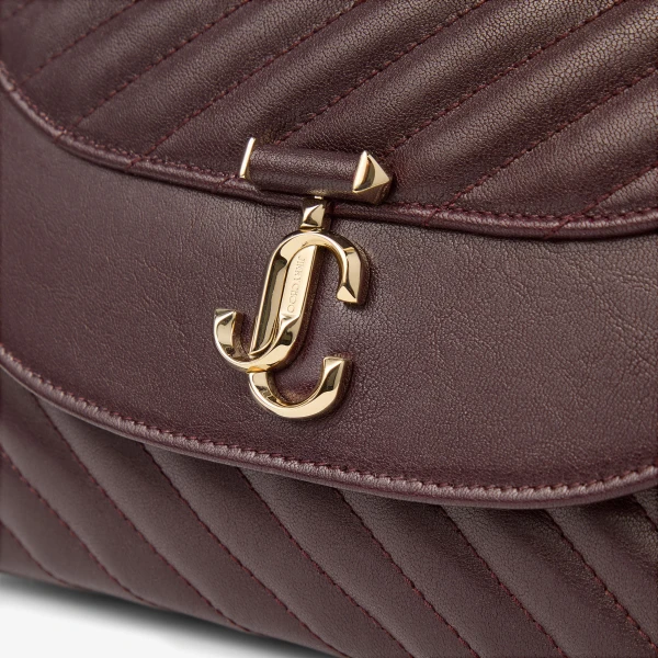 Dark Merlot and Shiny Gold Jimmy Choo Curve Top Handle Crossbody Bag, view 4 | Shoulder & Crossbody Bags