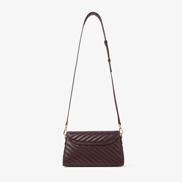 Dark Merlot and Shiny Gold Jimmy Choo Curve Top Handle Crossbody Bag, view 6 | Shoulder & Crossbody Bags