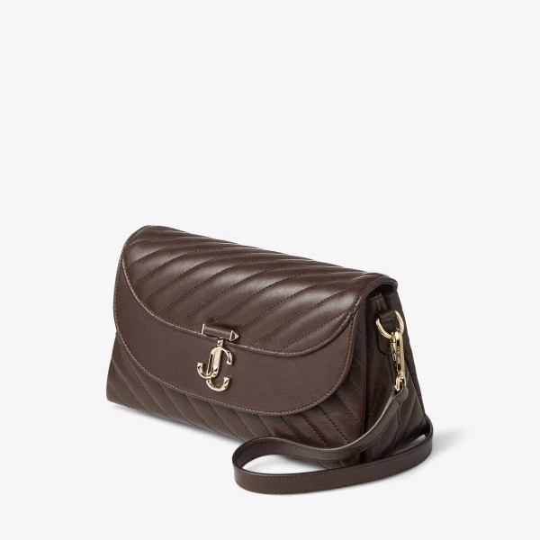 Chocolate and Shiny Gold Jimmy Choo Curve Top Handle Top Handle Bag, view 3 | Totes & Top-Handle Bags