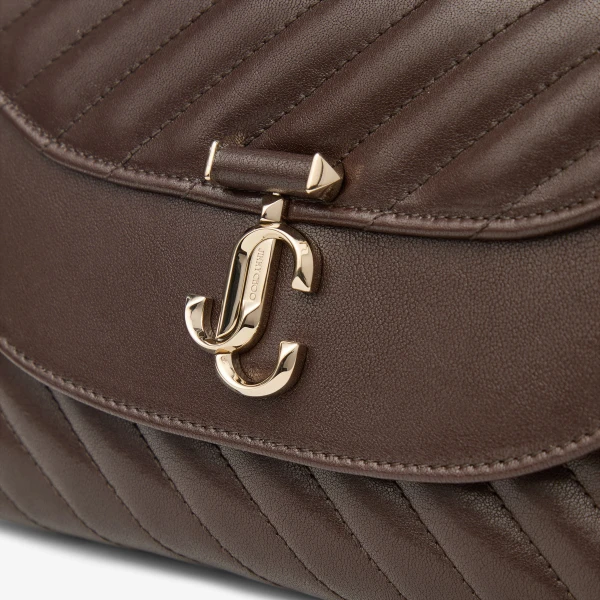 Chocolate and Shiny Gold Jimmy Choo Curve Top Handle Top Handle Bag, view 4 | Totes & Top-Handle Bags