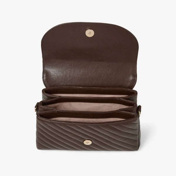 Chocolate and Shiny Gold Jimmy Choo Curve Top Handle Top Handle Bag, view 5 | Totes & Top-Handle Bags