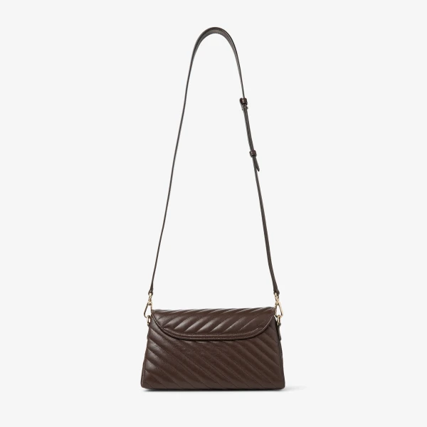 Chocolate and Shiny Gold Jimmy Choo Curve Top Handle Top Handle Bag, view 6 | Totes & Top-Handle Bags