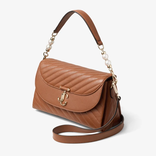 Tan and Shiny Gold Jimmy Choo Curve Top Handle Top Handle Bag, view 2 | Totes & Top-Handle Bags