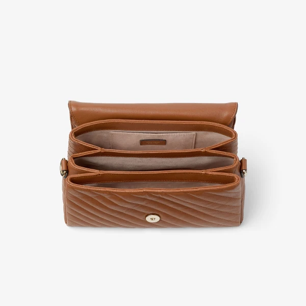 Tan and Shiny Gold Jimmy Choo Curve Top Handle Top Handle Bag, view 4 | Totes & Top-Handle Bags