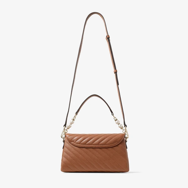 Tan and Shiny Gold Jimmy Choo Curve Top Handle Top Handle Bag, view 5 | Totes & Top-Handle Bags