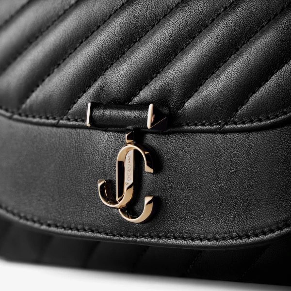 Black and Shiny Gold Jimmy Choo Curve Wallet with Chain, view 3 | Mini Bags