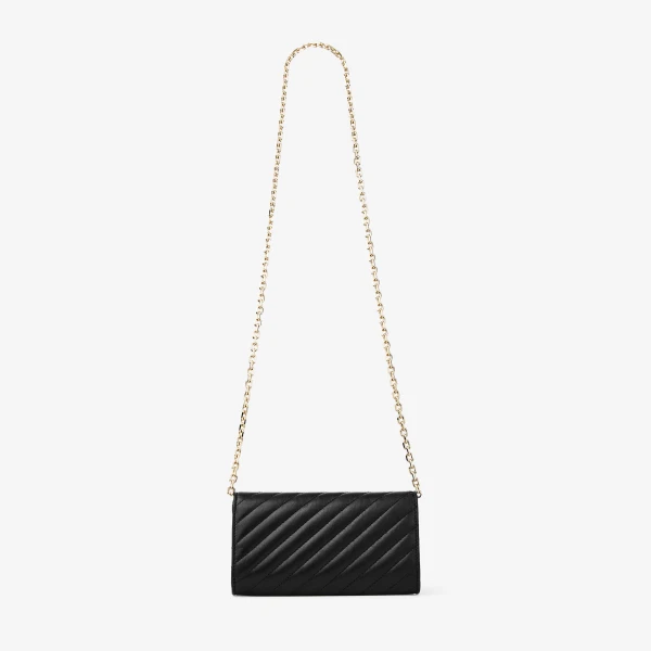Black and Shiny Gold Jimmy Choo Curve Wallet with Chain, view 5 | Mini Bags