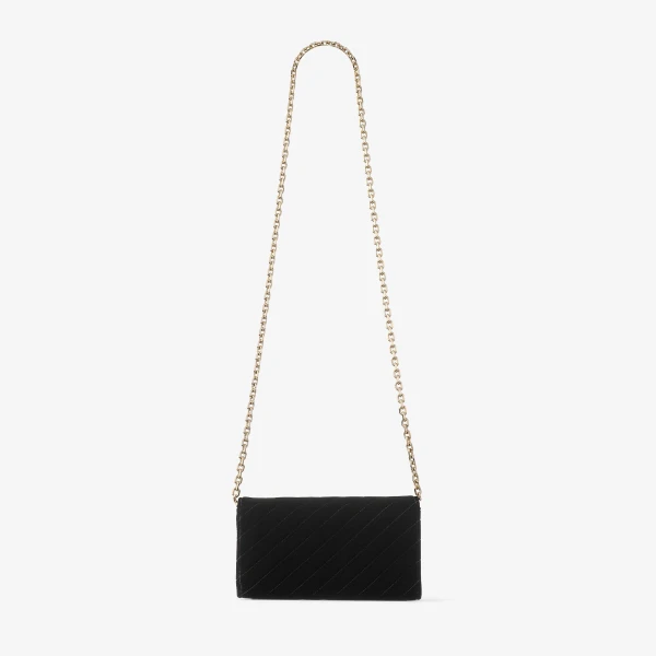 Black and Shiny Gold Jimmy Choo Curve Wallet with Chain, view 6 | Mini Bags