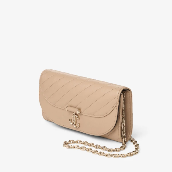 Chai and Shiny Gold Jimmy Choo Curve Wallet with Chain, view 3 | Mini Bags