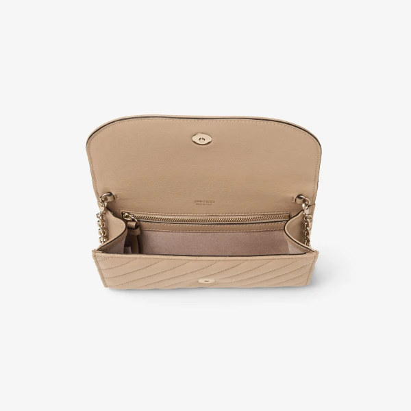 Chai and Shiny Gold Jimmy Choo Curve Wallet with Chain, view 5 | Mini Bags