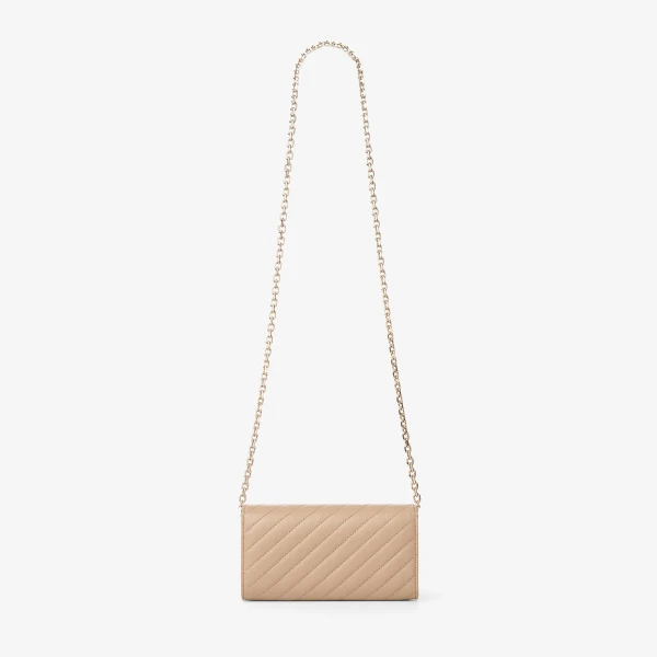 Chai and Shiny Gold Jimmy Choo Curve Wallet with Chain, view 6 | Mini Bags