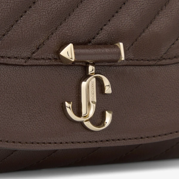 Chocolate and Shiny Gold Jimmy Choo Curve Wallet with Chain, view 4 | Mini Bags