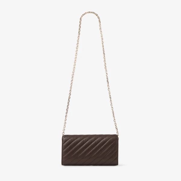 Chocolate and Shiny Gold Jimmy Choo Curve Wallet with Chain, view 6 | Mini Bags