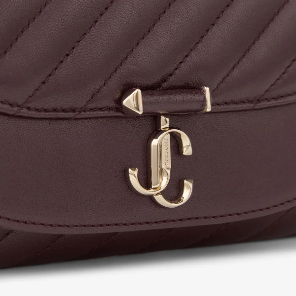 Deep Merlot and Shiny Gold Jimmy Choo Curve Wallet with Chain, view 4 | Mini Bags