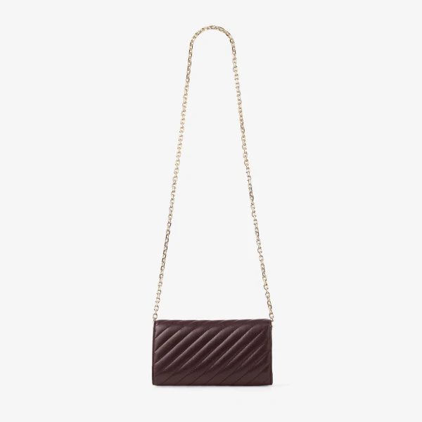 Deep Merlot and Shiny Gold Jimmy Choo Curve Wallet with Chain, view 6 | Mini Bags