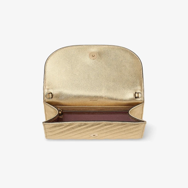 Gold and Shiny Gold Jimmy Choo Curve Wallet with Chain, view 5 | Clutch Bags