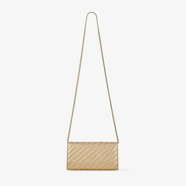 Gold and Shiny Gold Jimmy Choo Curve Wallet with Chain, view 6 | Clutch Bags