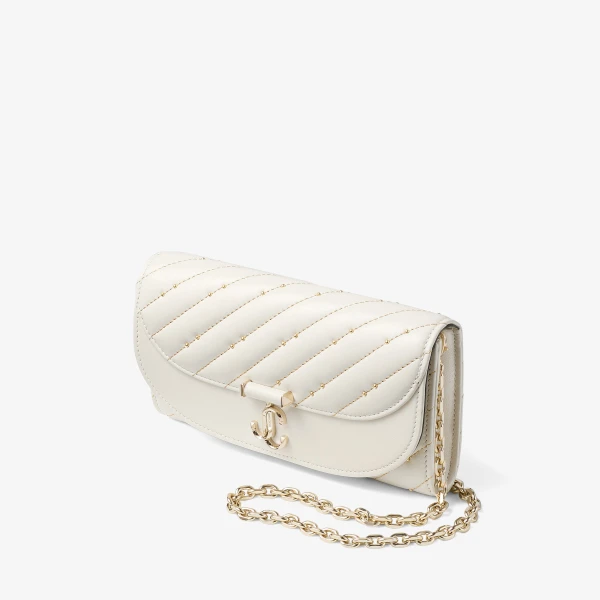 Latte and Shiny Gold Jimmy Choo Curve Wallet with Chain, view 3 | Mini Bags