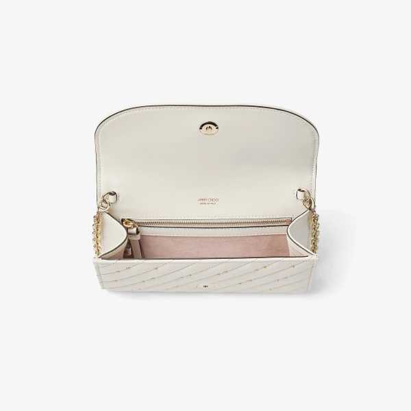 Latte and Shiny Gold Jimmy Choo Curve Wallet with Chain, view 4 | Mini Bags