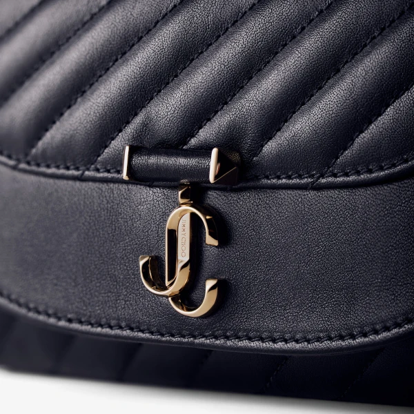 Marine and Shiny Gold Jimmy Choo Curve Wallet with Chain, view 4 | Mini Bags