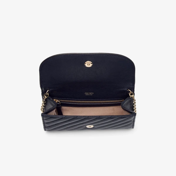 Marine and Shiny Gold Jimmy Choo Curve Wallet with Chain, view 5 | Mini Bags