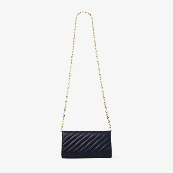 Marine and Shiny Gold Jimmy Choo Curve Wallet with Chain, view 6 | Mini Bags