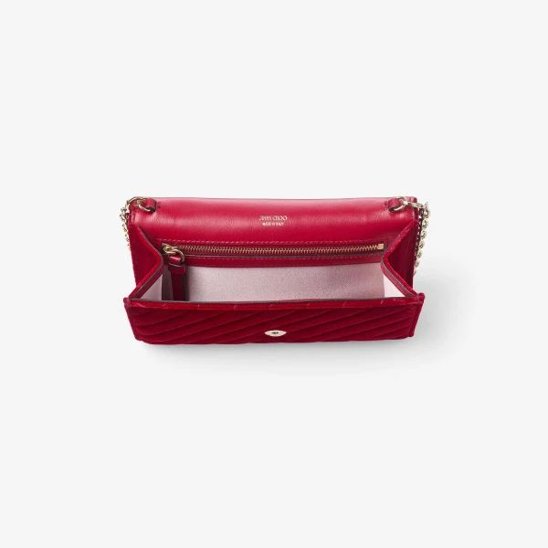 Ruby Red and Shiny Gold Jimmy Choo Curve Wallet with Chain, view 5 | Clutch Bags