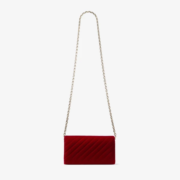 Ruby Red and Shiny Gold Jimmy Choo Curve Wallet with Chain, view 6 | Clutch Bags
