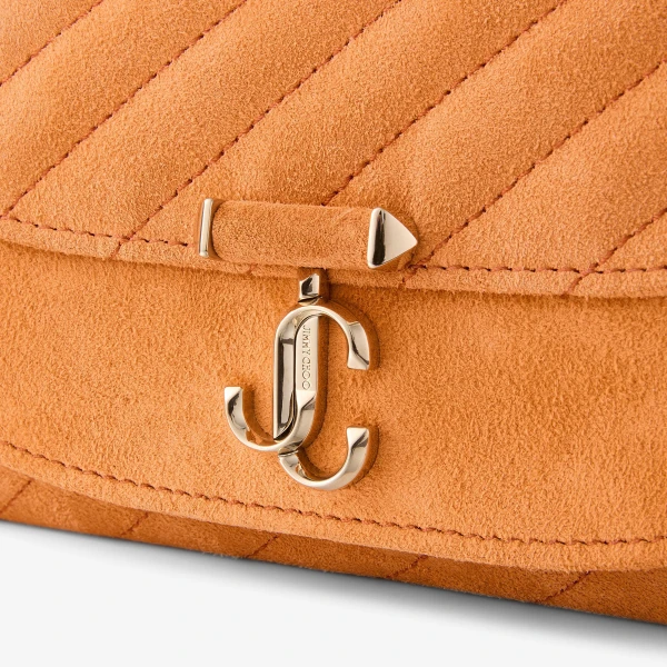Sunset Orange and Shiny Gold Jimmy Choo Curve Wallet with Chain, view 4 | Mini Bags